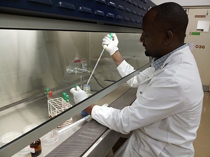 Alphonce in one of the laboratories in the Department of Biological sciences, University of Botswana (Source: Katlego Makale)