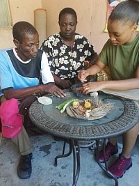 Boingotlo Raphane speaking with traditional healers Mr. Ngaka Mme Sephuthe and Mrs. Rre Sephuthe
(source: M. Dube)